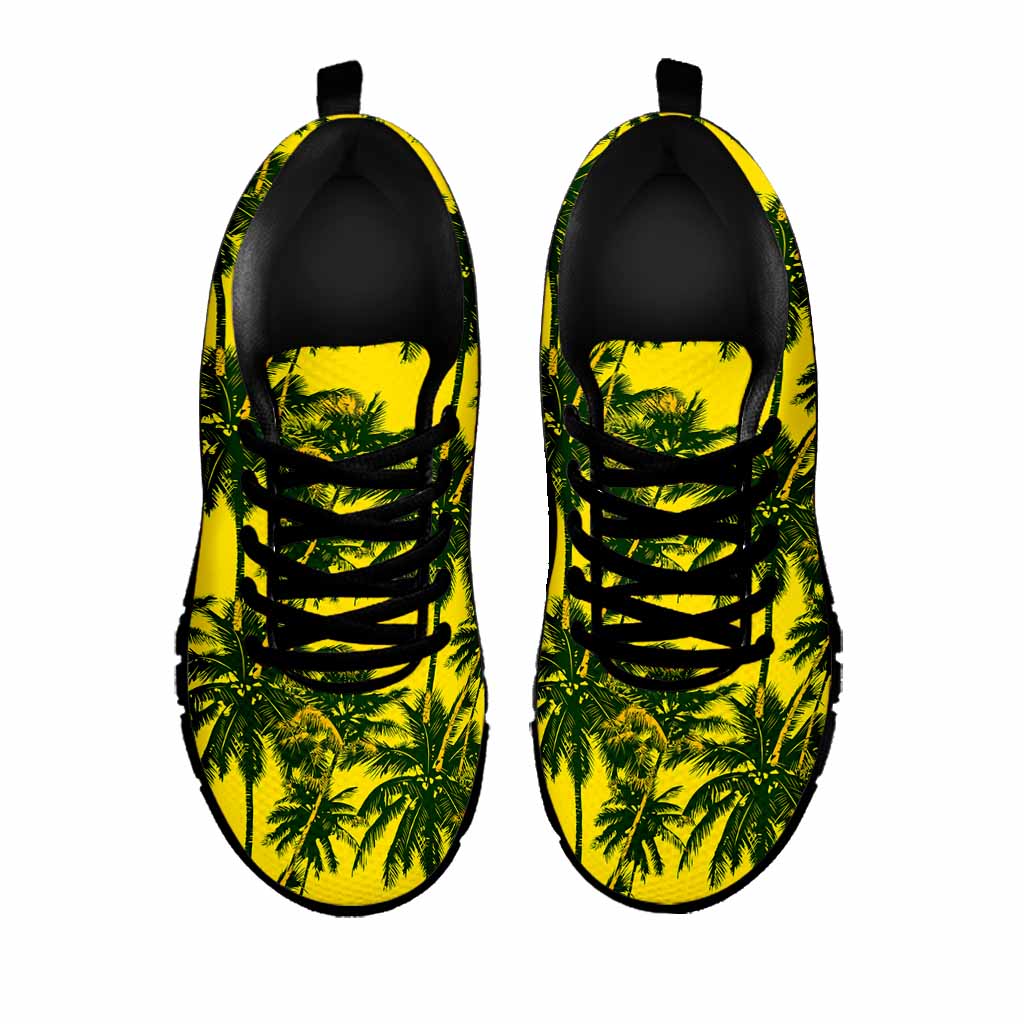 Yellow Palm Tree Pattern Print Black Running Shoes