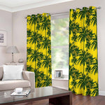 Yellow Palm Tree Pattern Print Blackout Grommet Curtains