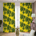 Yellow Palm Tree Pattern Print Blackout Pencil Pleat Curtains