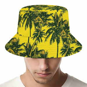 Yellow Palm Tree Pattern Print Bucket Hat