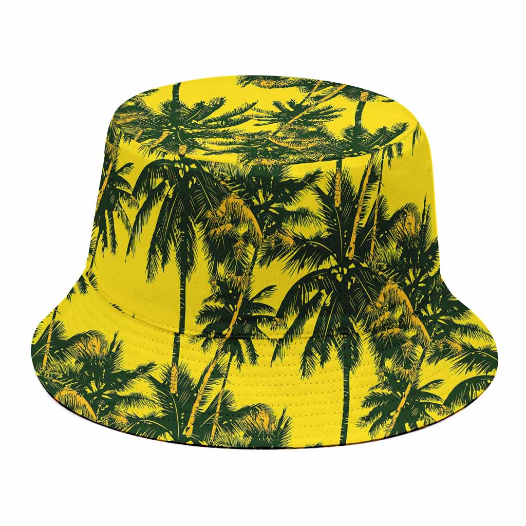 Yellow Palm Tree Pattern Print Bucket Hat