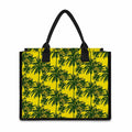 Yellow Palm Tree Pattern Print Canvas Tote Bag