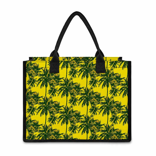 Yellow Palm Tree Pattern Print Canvas Tote Bag