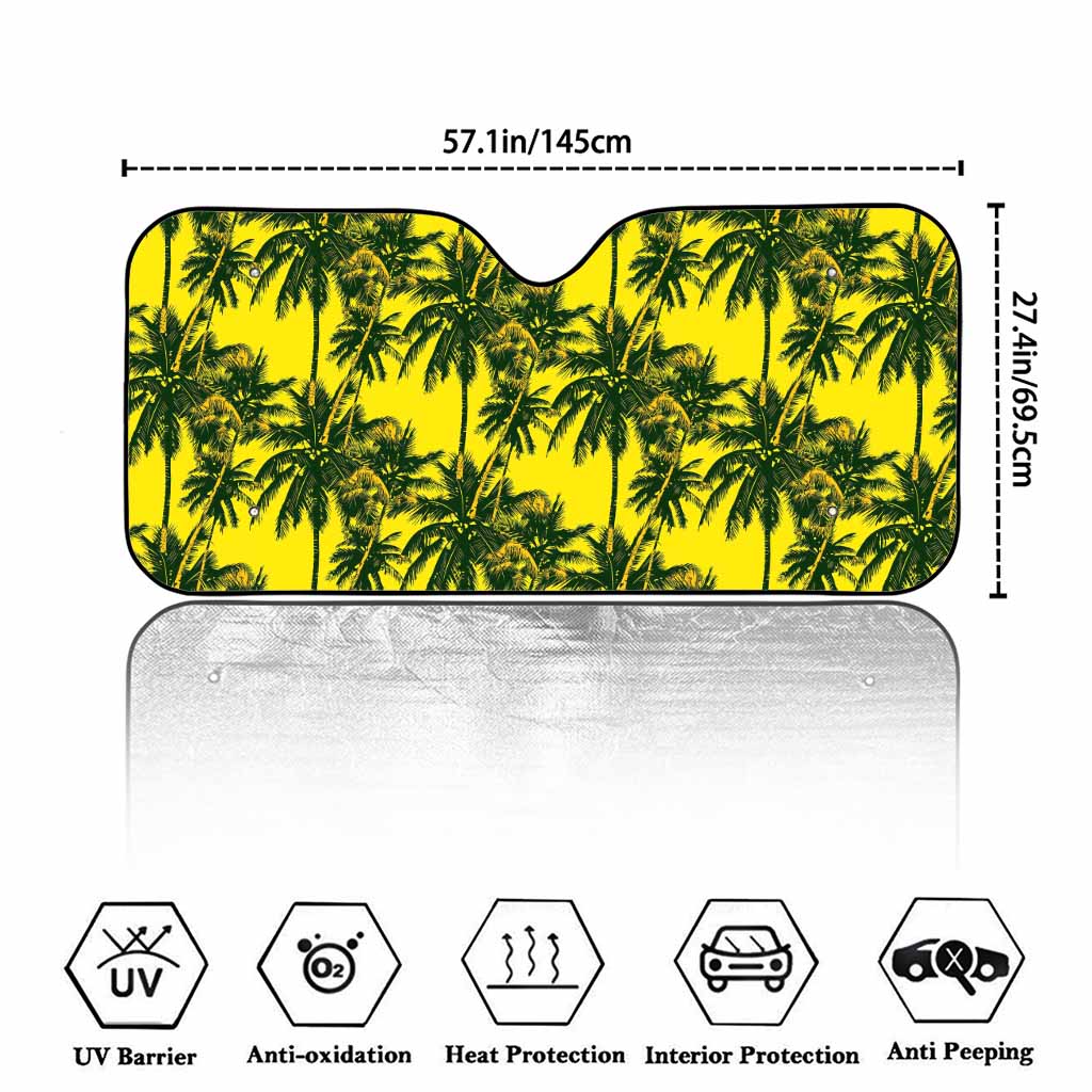 Yellow Palm Tree Pattern Print Car Windshield Sun Shade