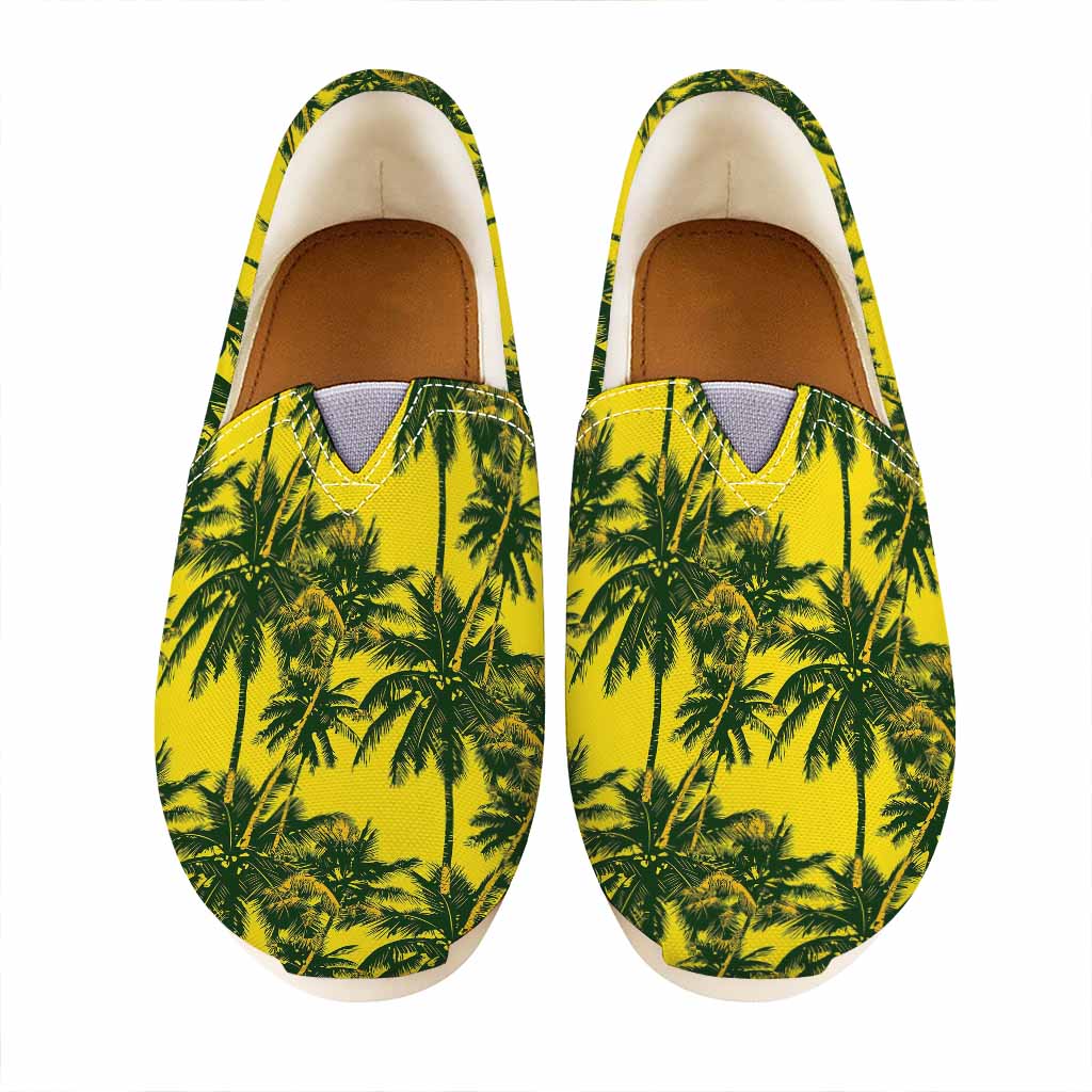Yellow Palm Tree Pattern Print Casual Shoes