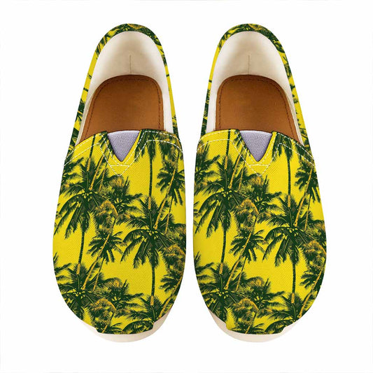 Yellow Palm Tree Pattern Print Casual Shoes