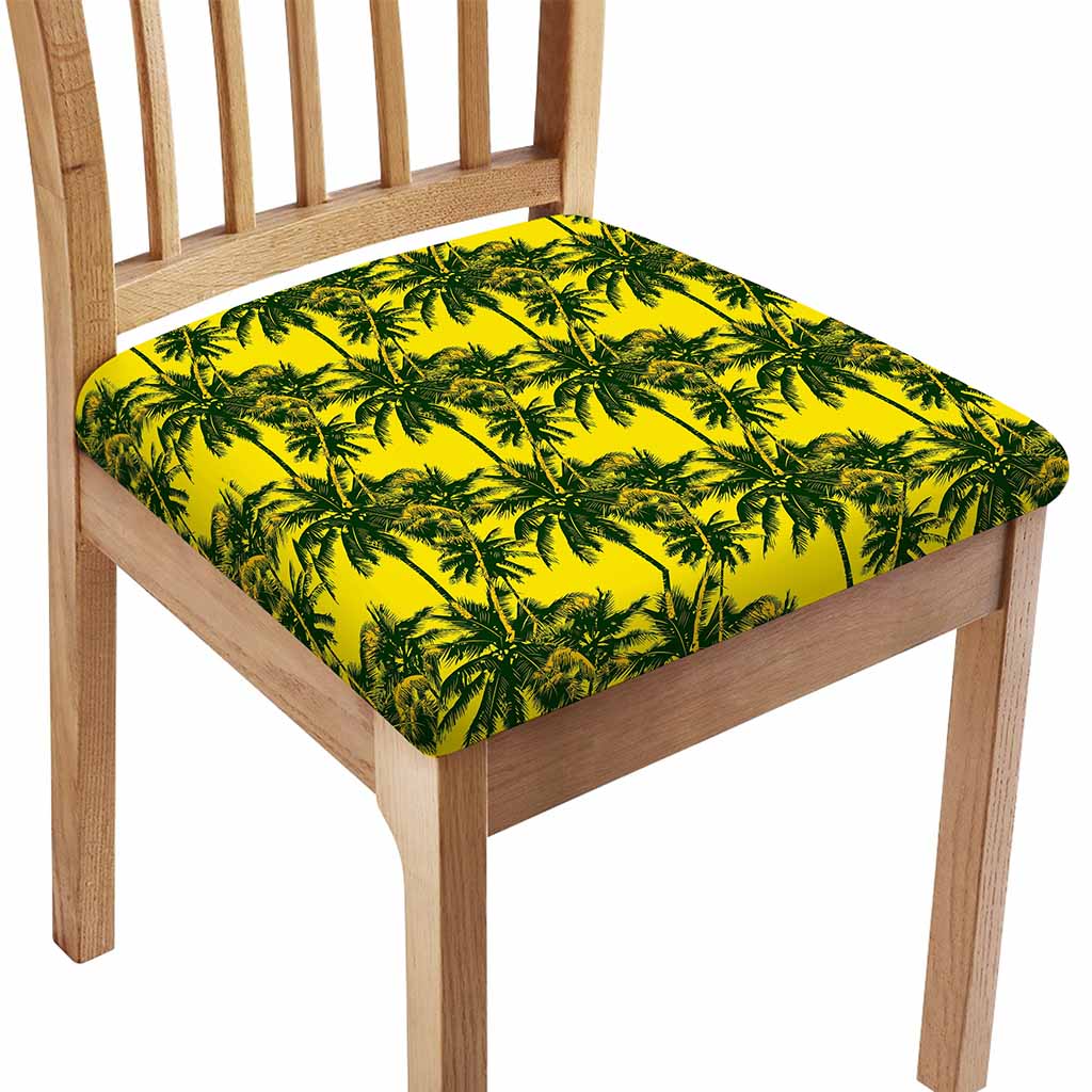 Yellow Palm Tree Pattern Print Chair Cushion Cover