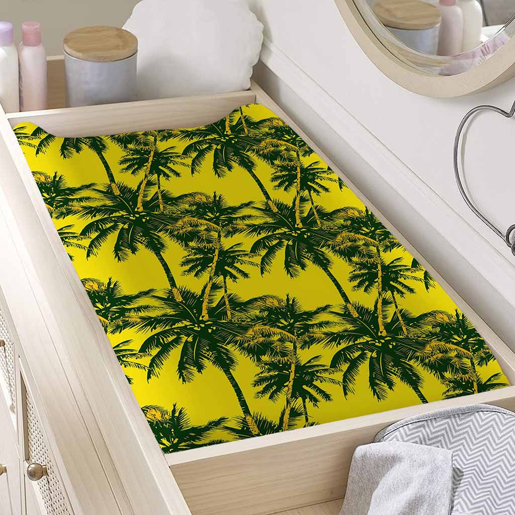 Yellow Palm Tree Pattern Print Changing Pad Cover