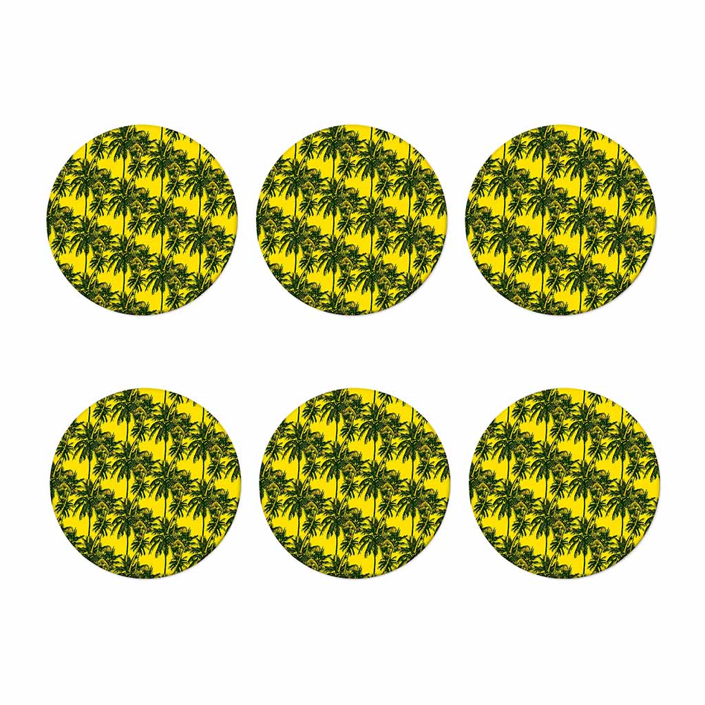 Yellow Palm Tree Pattern Print Coaster Set