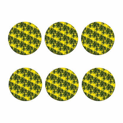 Yellow Palm Tree Pattern Print Coaster Set
