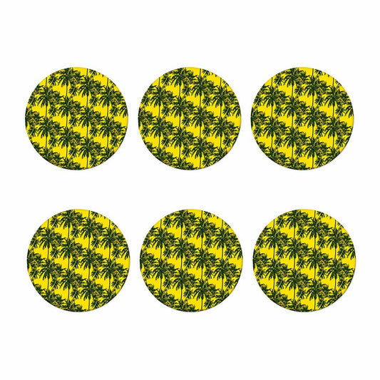 Yellow Palm Tree Pattern Print Coaster Set