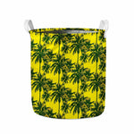 Yellow Palm Tree Pattern Print Collapsible Laundry Basket