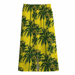 Yellow Palm Tree Pattern Print Cotton Front Slit Maxi Skirt