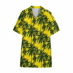 Yellow Palm Tree Pattern Print Cotton Hawaiian Shirt