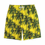 Yellow Palm Tree Pattern Print Cotton Shorts