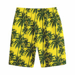 Yellow Palm Tree Pattern Print Cotton Shorts