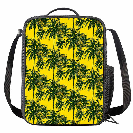 Yellow Palm Tree Pattern Print Crossbody Lunch Bag