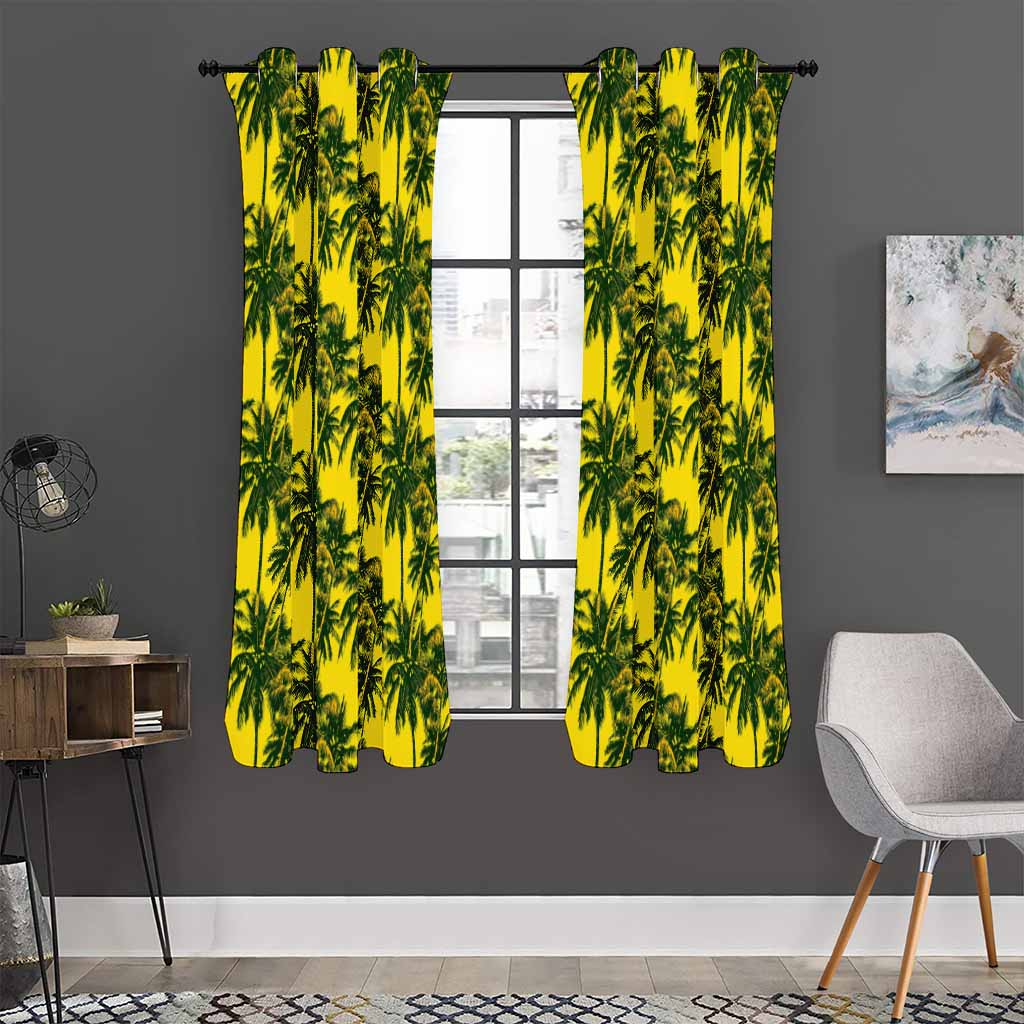 Yellow Palm Tree Pattern Print Curtain