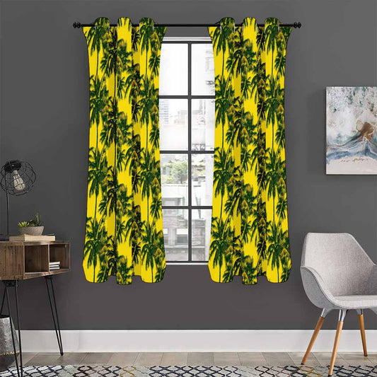 Yellow Palm Tree Pattern Print Curtain
