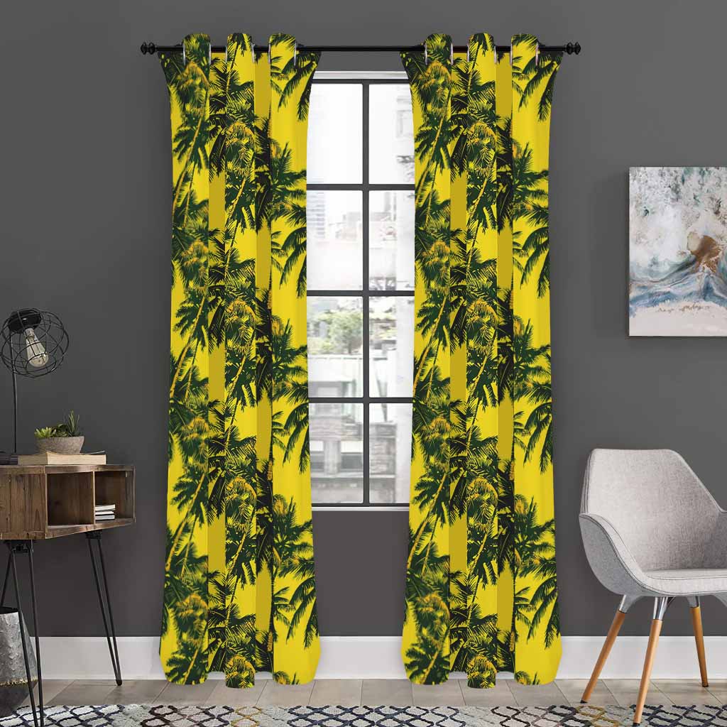 Yellow Palm Tree Pattern Print Curtain