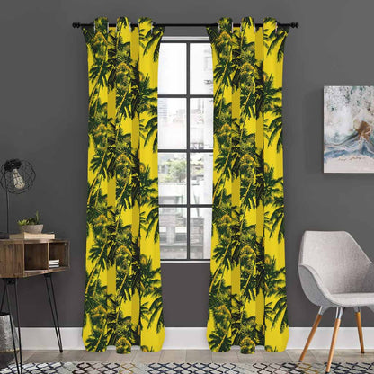 Yellow Palm Tree Pattern Print Curtain