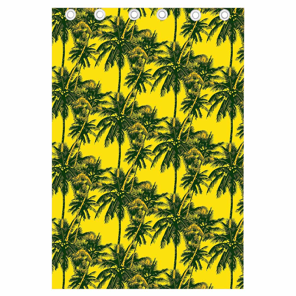 Yellow Palm Tree Pattern Print Curtain