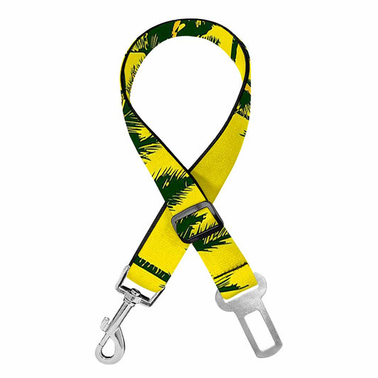 Yellow Palm Tree Pattern Print Dog Seat Belt