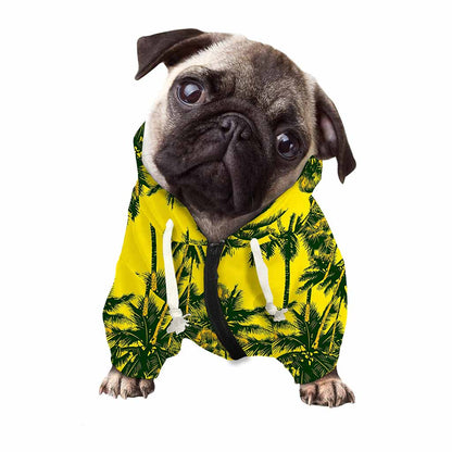 Yellow Palm Tree Pattern Print Dog Zip Up Hoodie