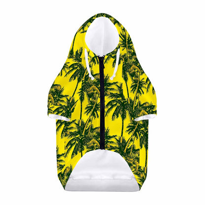Yellow Palm Tree Pattern Print Dog Zip Up Hoodie