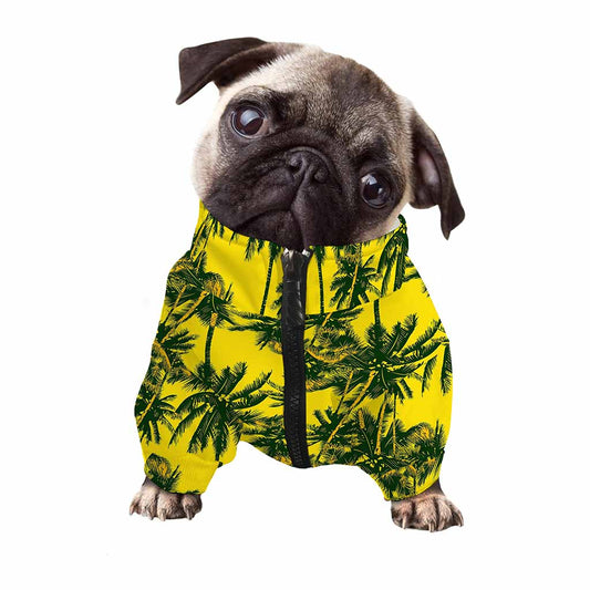 Yellow Palm Tree Pattern Print Dog Zip Up Jacket