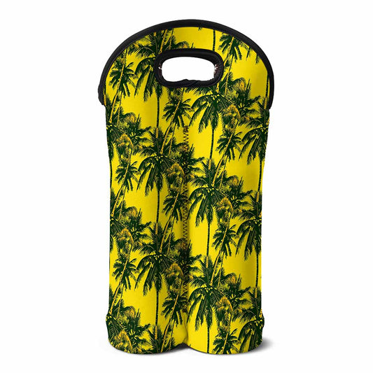 Yellow Palm Tree Pattern Print Double Neoprene Wine Tote