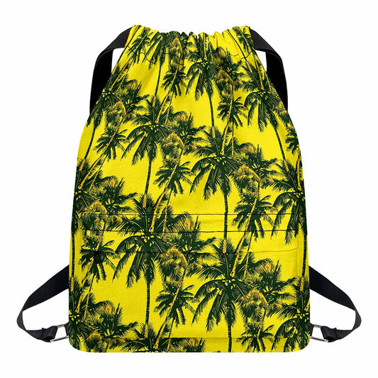 Yellow Palm Tree Pattern Print Drawstring Backpack