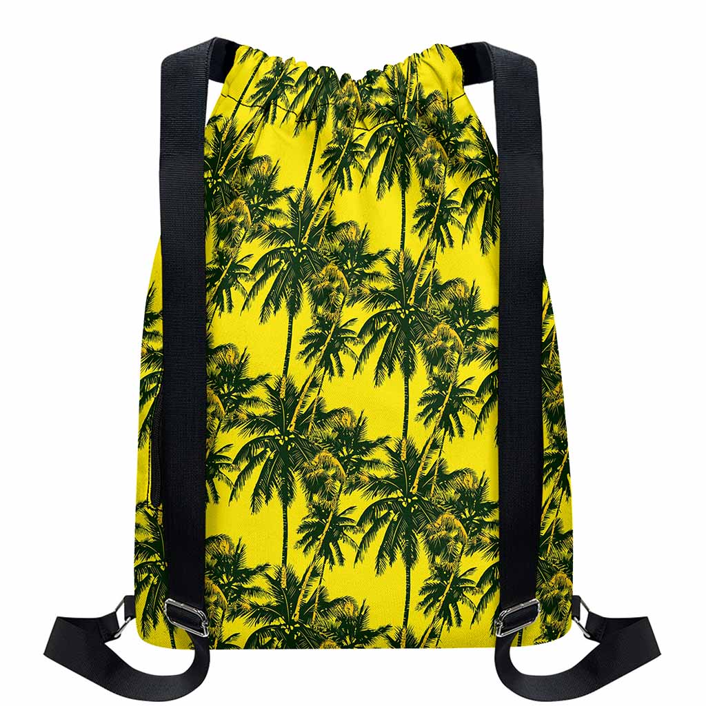 Yellow Palm Tree Pattern Print Drawstring Backpack