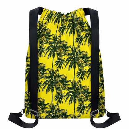 Yellow Palm Tree Pattern Print Drawstring Backpack