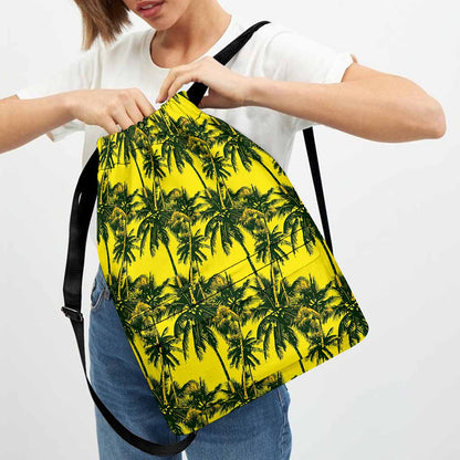 Yellow Palm Tree Pattern Print Drawstring Backpack