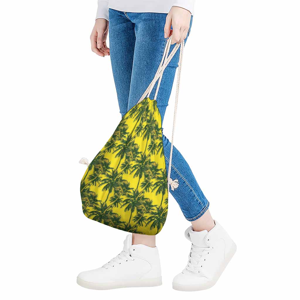 Yellow Palm Tree Pattern Print Drawstring Bag