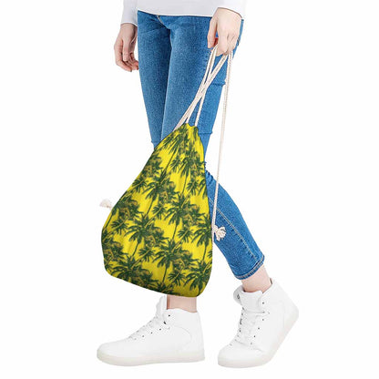 Yellow Palm Tree Pattern Print Drawstring Bag