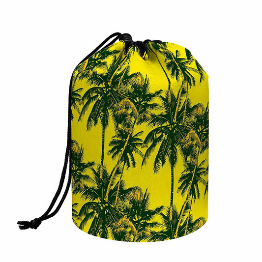 Yellow Palm Tree Pattern Print Drawstring Makeup Bag