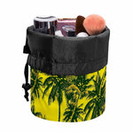 Yellow Palm Tree Pattern Print Drawstring Makeup Bag