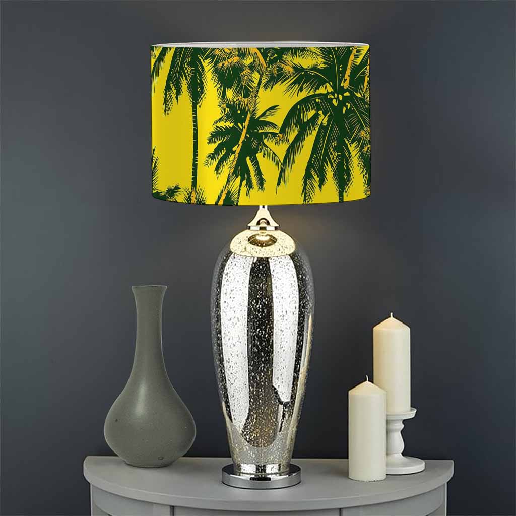 Yellow Palm Tree Pattern Print Drum Lamp Shade