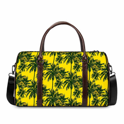 Yellow Palm Tree Pattern Print Duffle Bag