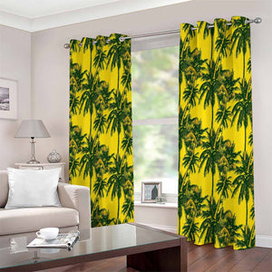 Yellow Palm Tree Pattern Print Extra Wide Grommet Curtains