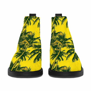 Yellow Palm Tree Pattern Print Flat Ankle Boots
