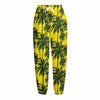 Yellow Palm Tree Pattern Print Fleece Lined Knit Pants