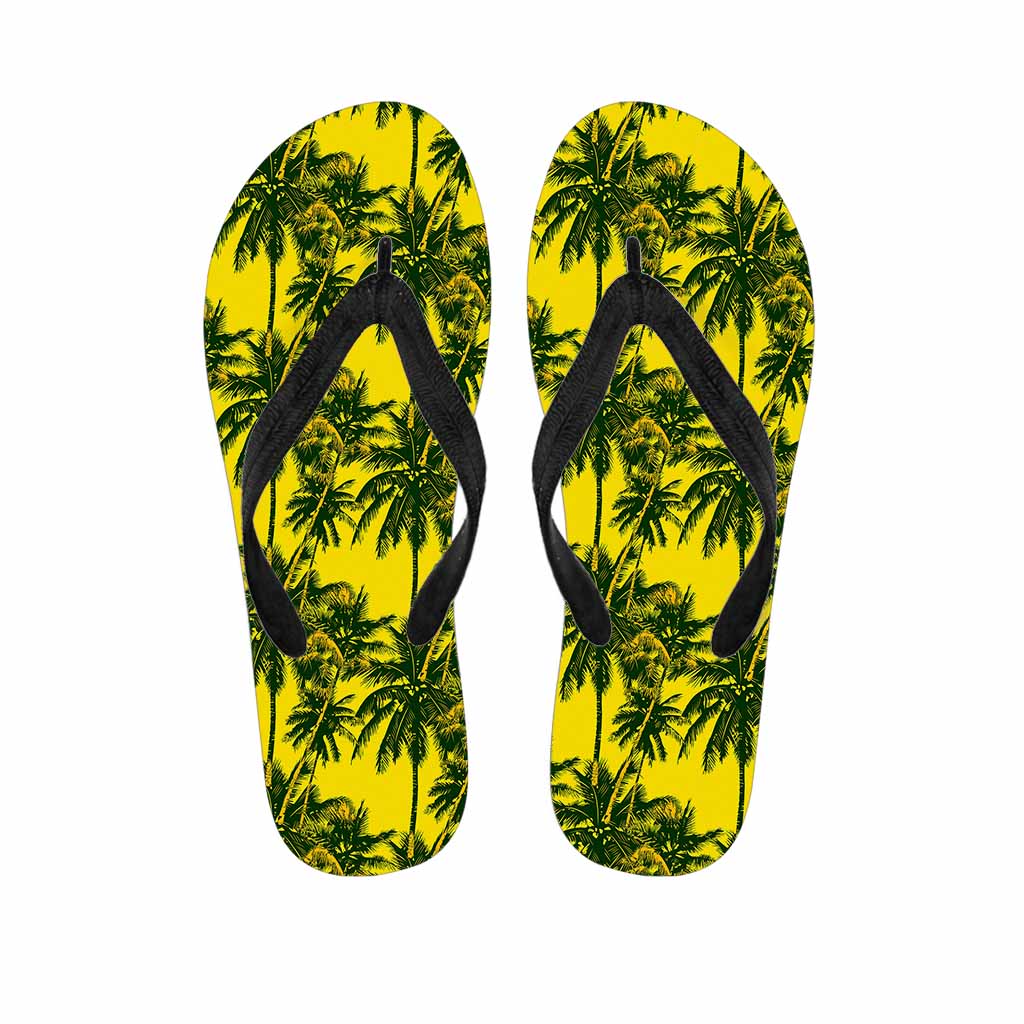 Yellow Palm Tree Pattern Print Flip Flops