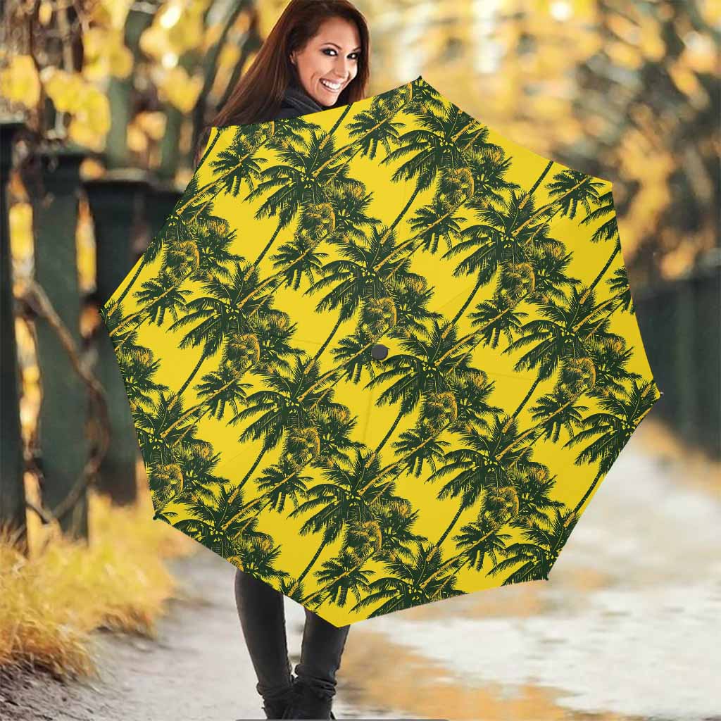 Yellow Palm Tree Pattern Print Foldable Umbrella