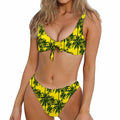 Yellow Palm Tree Pattern Print Front Bow Tie Bikini