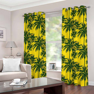 Yellow Palm Tree Pattern Print Grommet Curtains