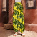 Yellow Palm Tree Pattern Print Harem Pants
