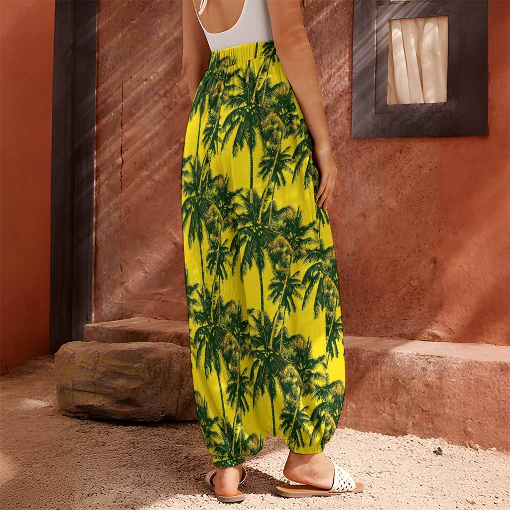 Yellow Palm Tree Pattern Print Harem Pants
